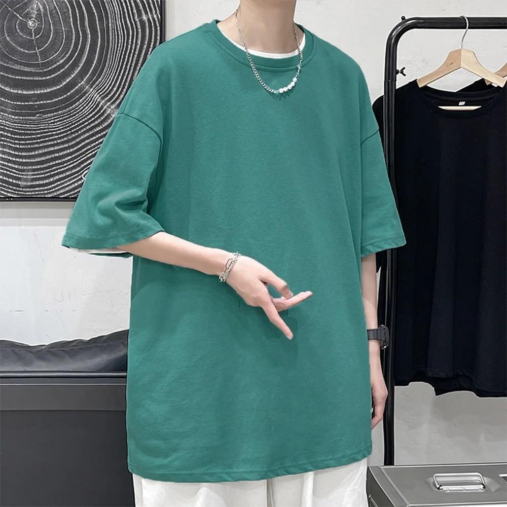 

Хлопковая футболка для мужчин, однотонные летние футболки 2024, женская базовая футболка, повседневные свободные топы с короткими рукавами, классические женские футболки US XXXL зелёный