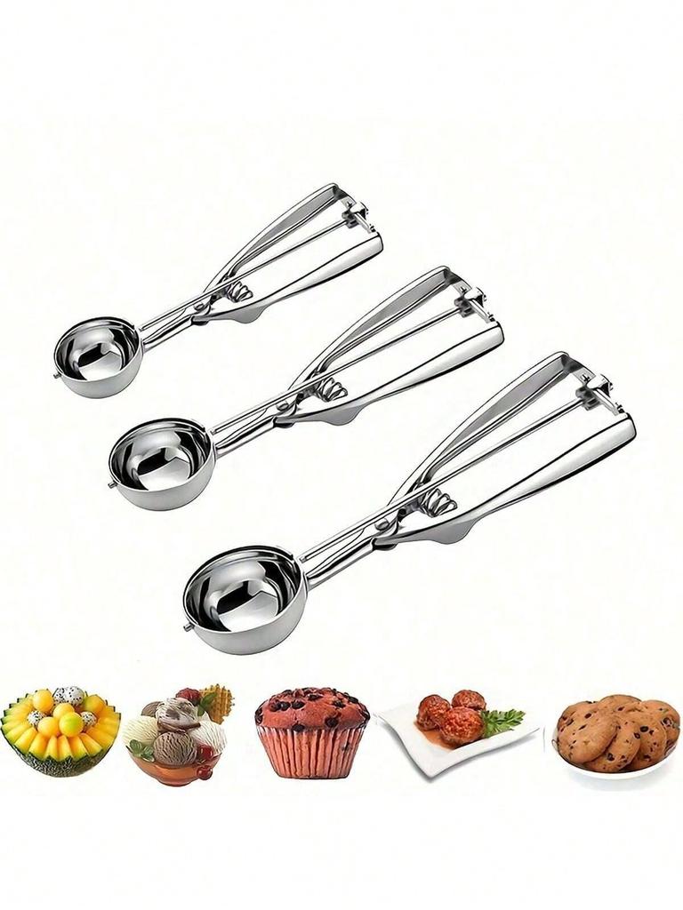 1Pcs Ice Cream Scoops Stainless Steel, Stainless Steel Cookie Dough Scoops, Cookie Scoops For Baking, Ice Cream Scooper With Trigger Release,S/M/L