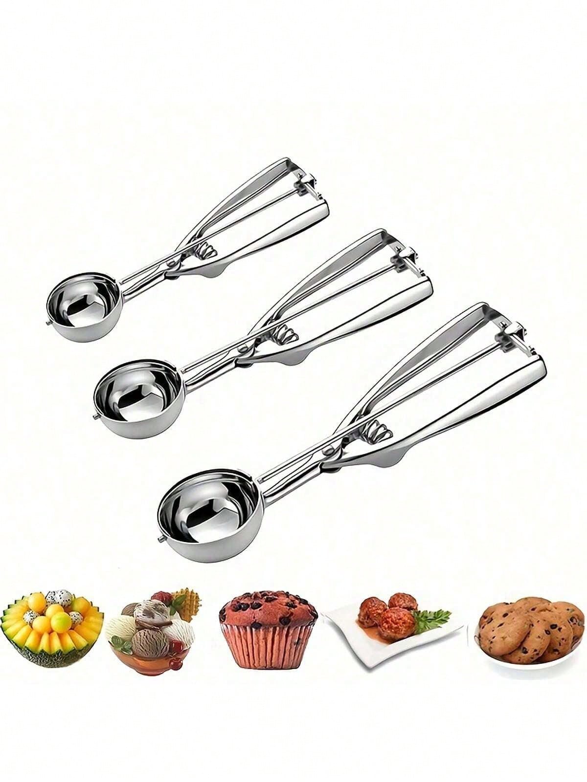 

1Pcs Ice Cream Scoops Stainless Steel, Stainless Steel Cookie Dough Scoops, Cookie Scoops For Baking, Ice Cream Scooper With Trigger Release,S/M/L S серебряный