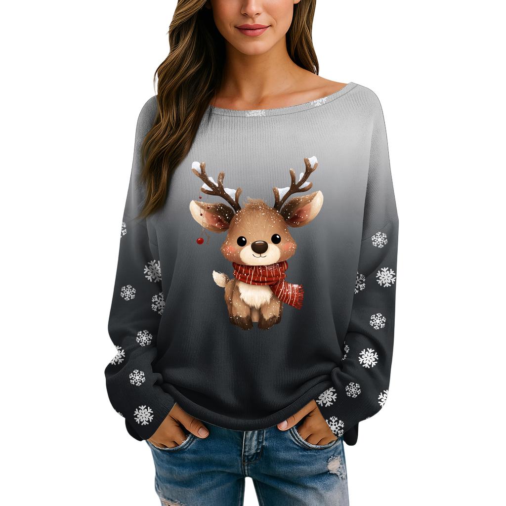 Womens  Fall Sweaters Long Sleeve Print Tops Pullover Sweaters Loose Dressy Casual Basic Clothes