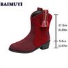 Fringe Mid Heels Women Ankle Boots Fashion Shoes 2025 Trend Casual Suede Chunky Chelsea Boots Winter New Goth Pumps Mujer Botas