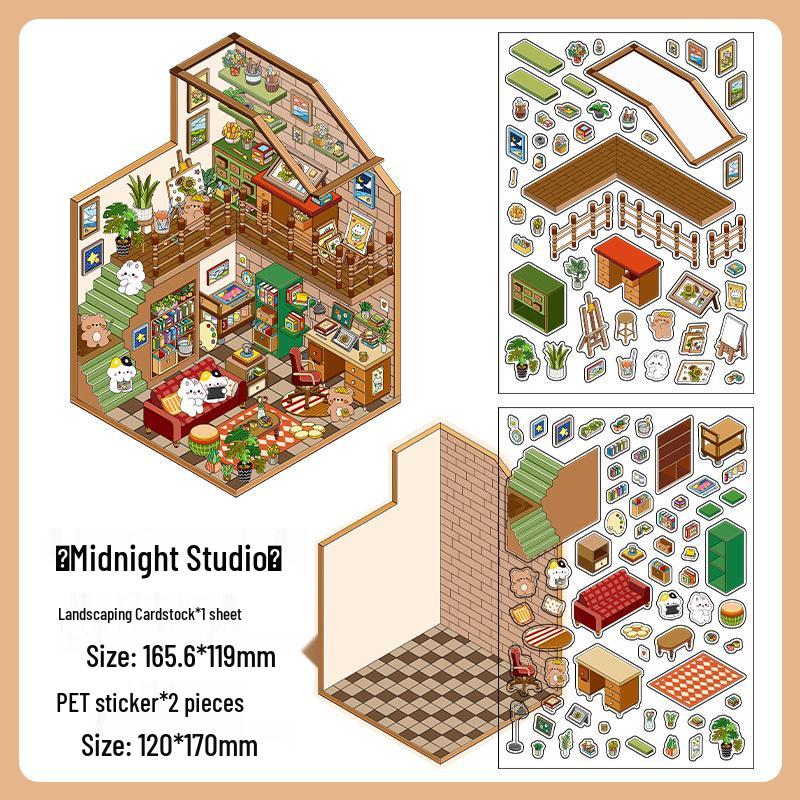 Infeel.Me My Little House 3D Scenery Stickers - Miniature Two-Layer Quiet Book Series