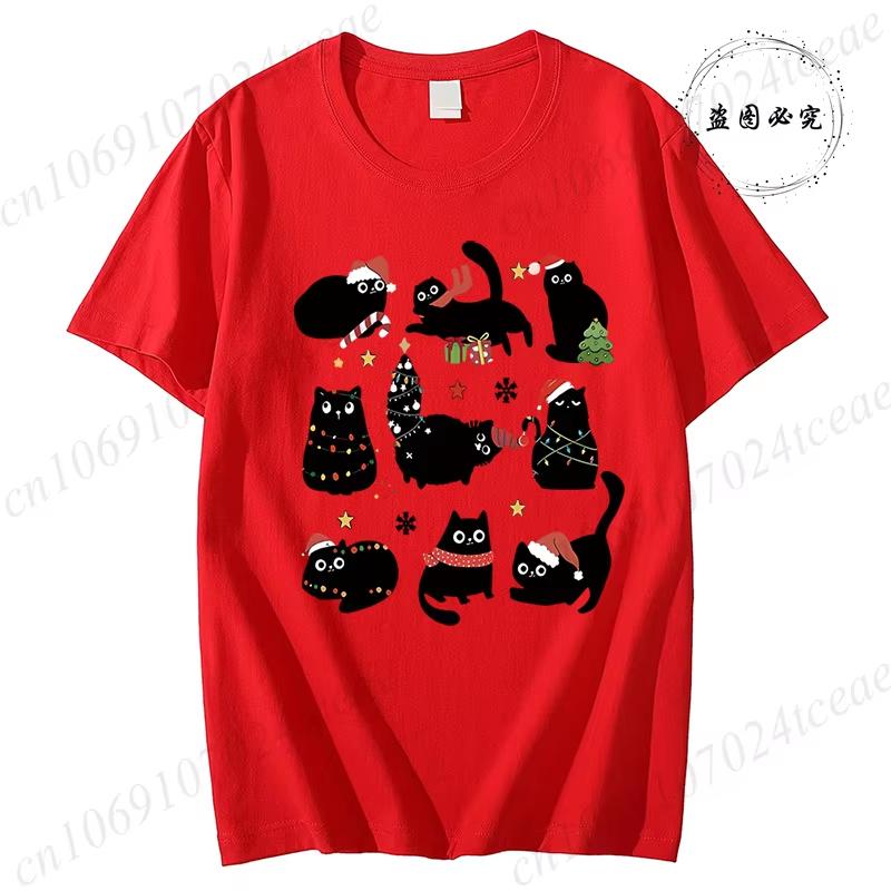 Black Cat Christmas Tops Fun Cat Costumes With Santa Claus Hats Patterned TShirts Christmas Party Outfits
