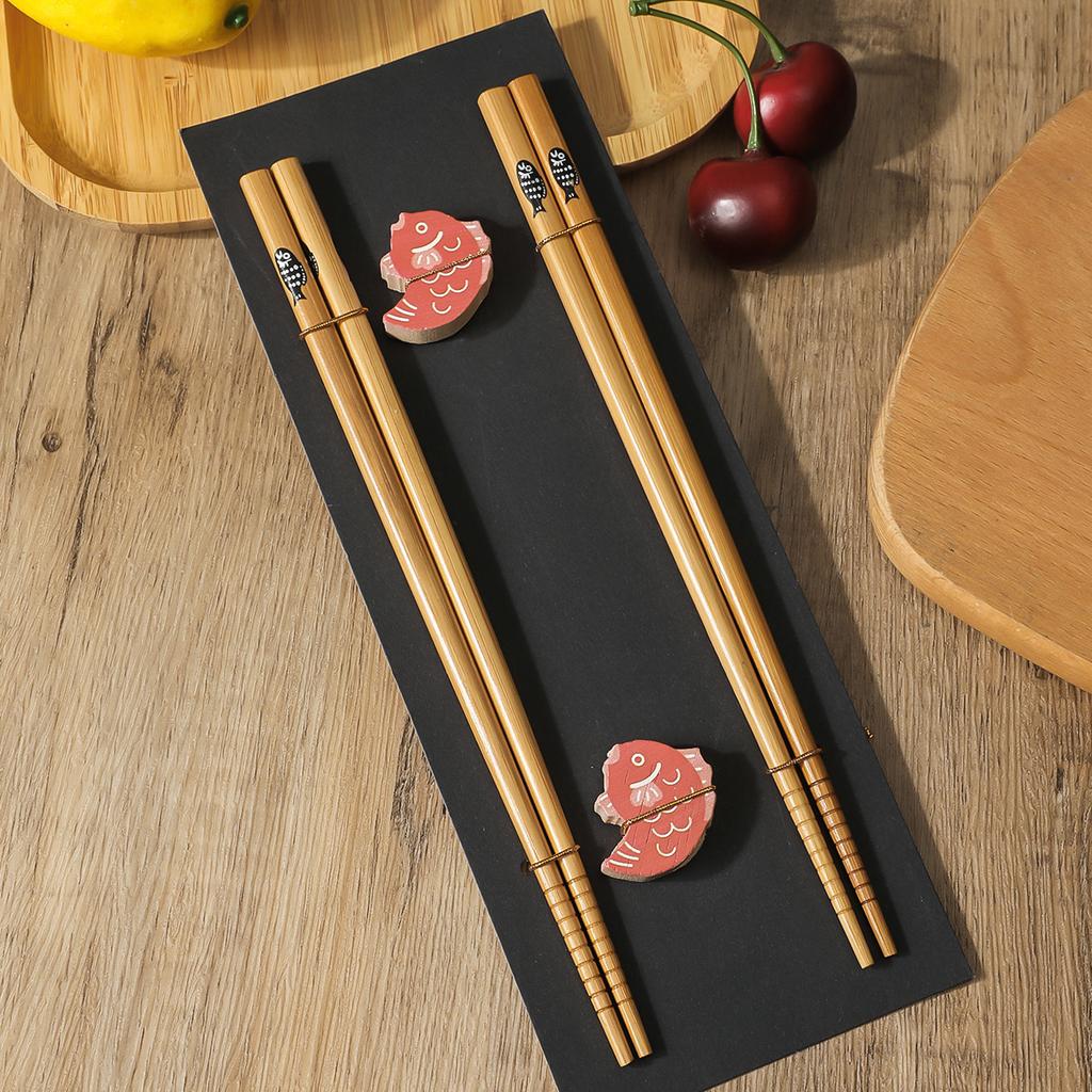 Chinese Japanese Chopsticks Wooden Tableware Sushi Chopsticks Set Cute Pattern Restaurant Household Convenient Chopsticks Chopsticks Tray Holder