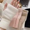 Soft Winter Half Finger Gloves Women Warm Luxury Solid White Plush Knitted Fingerless Gloves Wrist Mittens Writting