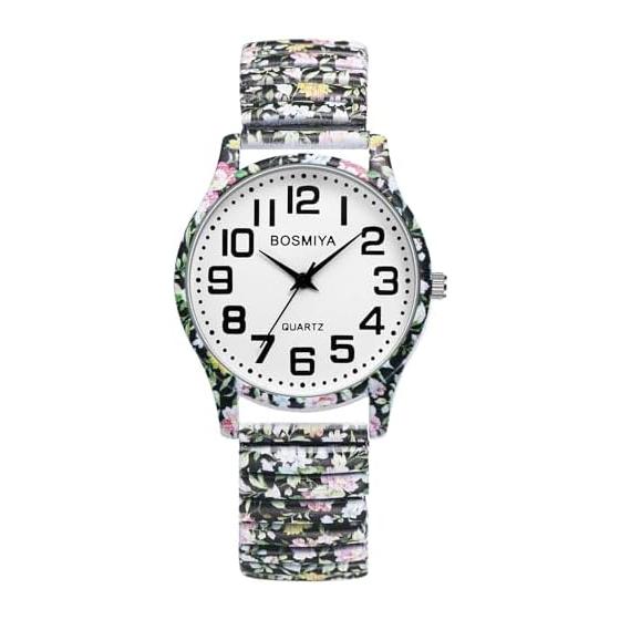 Bohemia Elastic Belt Watch: Easy to Read Arabic Numerals Analog Quartz Watch Waterproof Stylish Cool Unisex Fashion Flower Print Elastic Strap