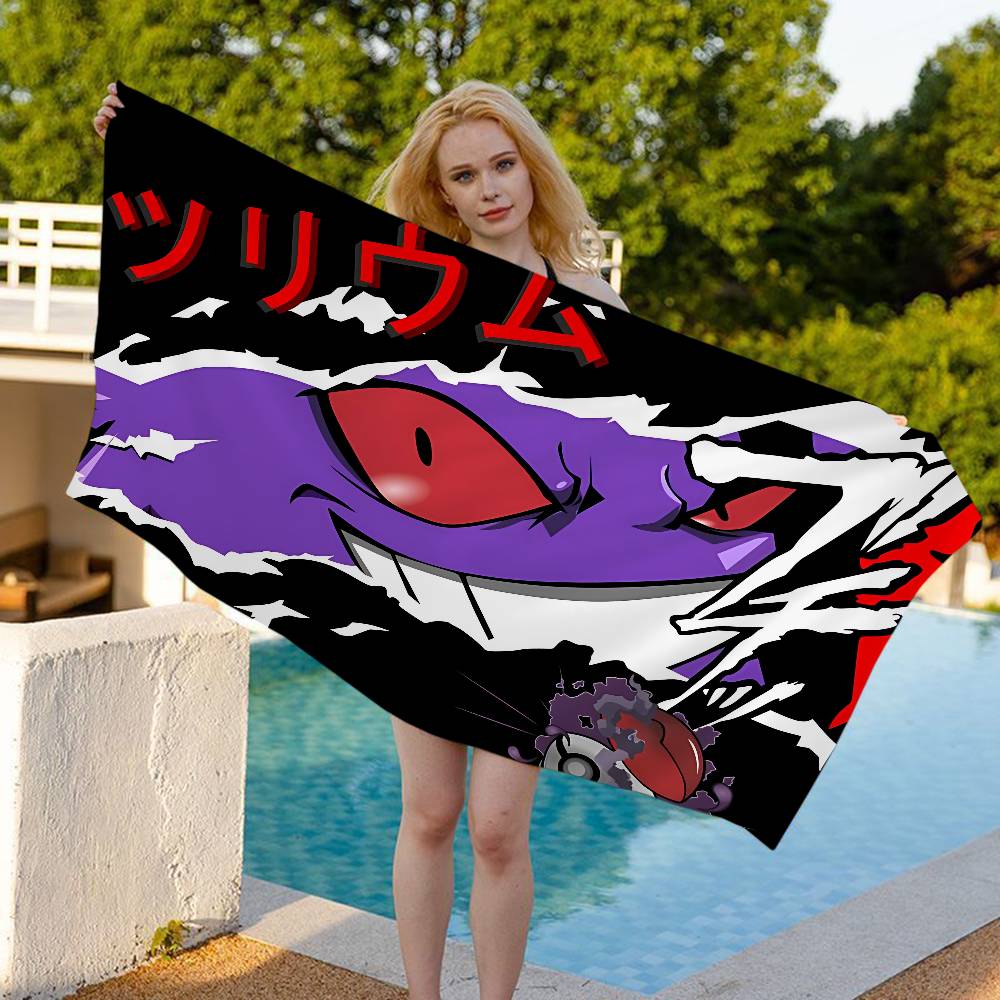 P-Pokemon Gengar Anime Bath Towel Microfiber Soft Water Absorbing Breathable For Girl Kids Decorative Cartoon Beach Towel