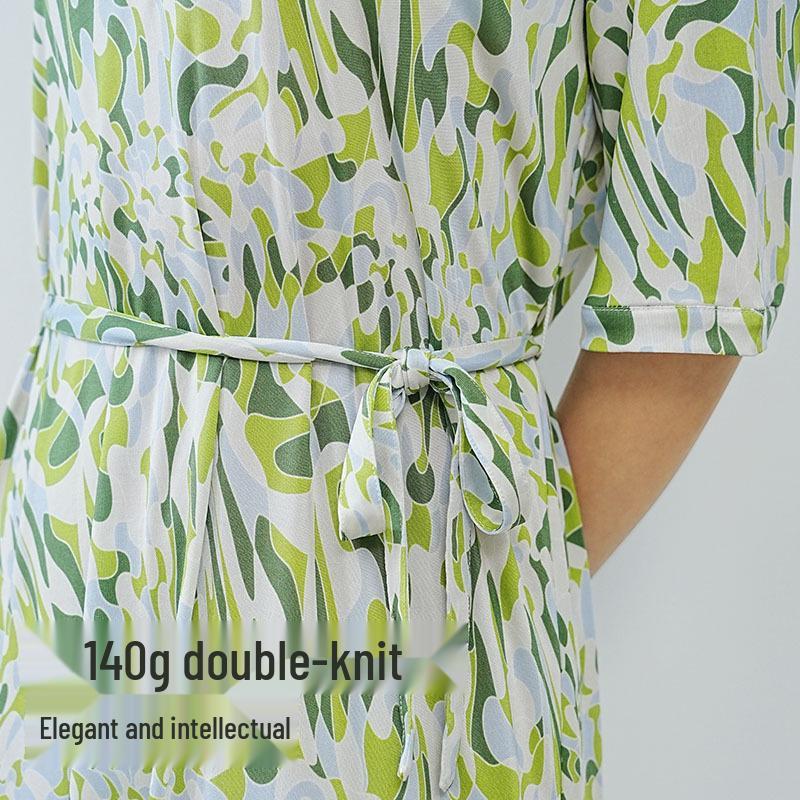 Guolian Floral V-Neck Slimming Long Dress - Mulberry Silk