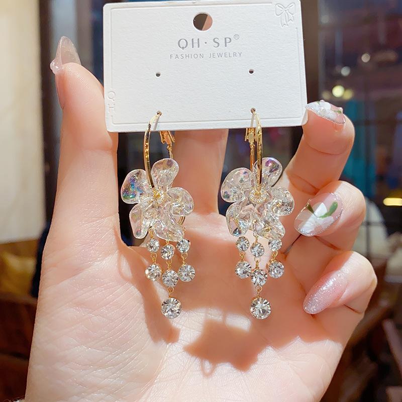 Popular Korean Style Exaggerated Petal Tassel Earrings for Women's New Trendy Advanced and Fashionable Style Earrings