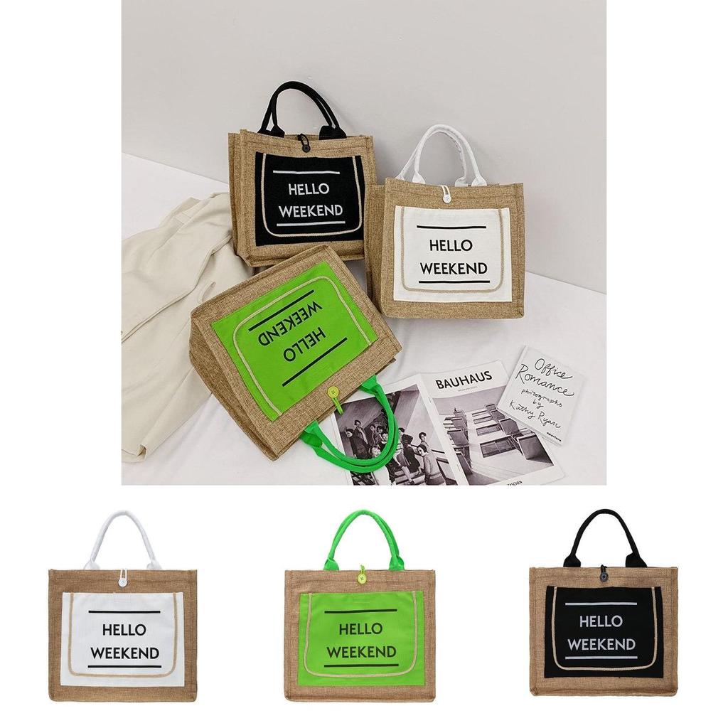 Straw Woven Tote Bag For Women Retro Soft Handle Drawstring Casual Beach Purse