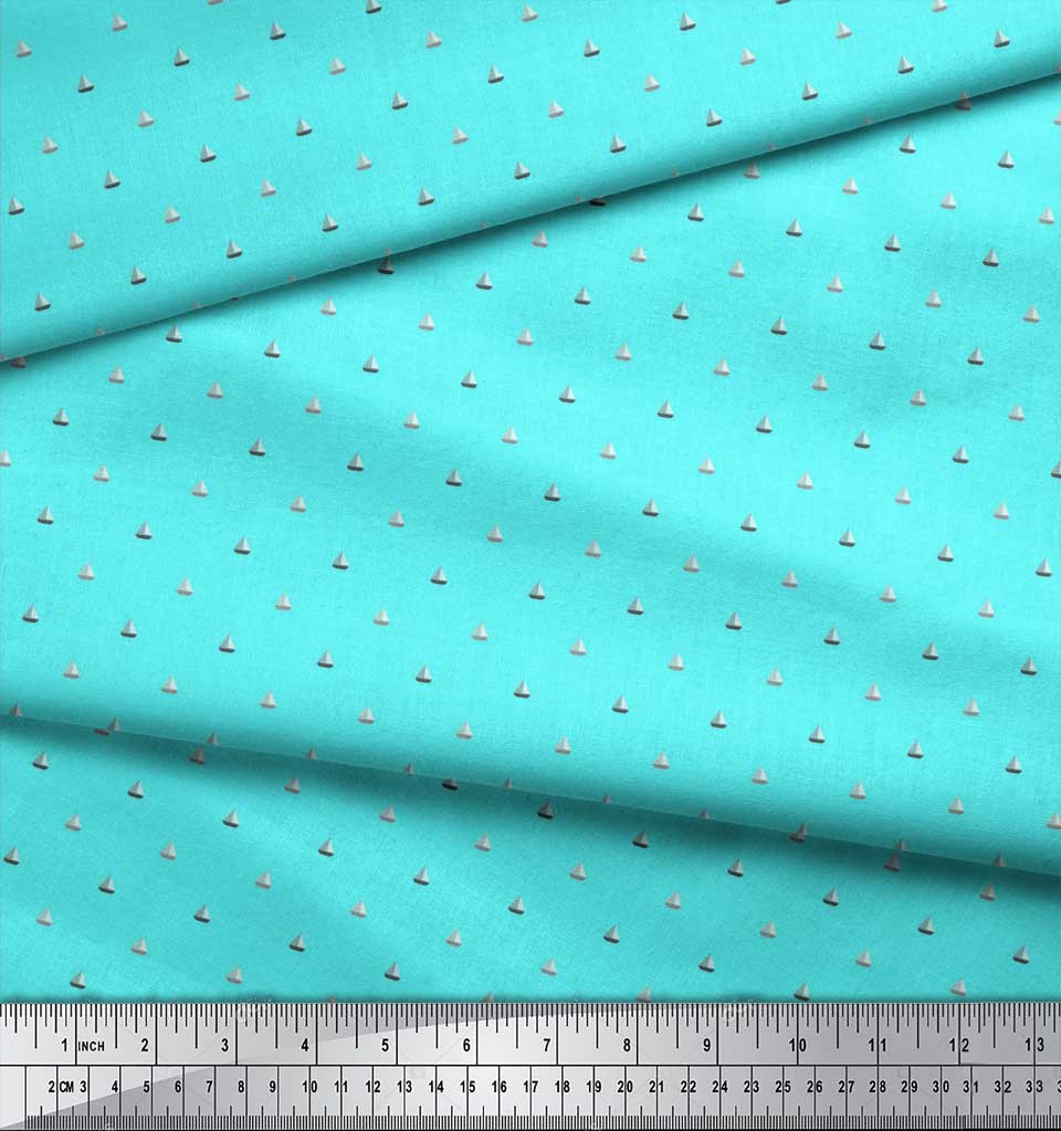 Soimoi Japan Crepe Satin Fabric Sailboat Shirting Fabric Prints By metre 42 Inch
