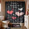 4 Stück Valentinstag Romantische Liebe Schwarz Bedrucktes Badezimmer-Set 180x180 Wasserdichter Duschvorhang Fußmatte U-förmige Toilettenmatte