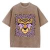 Vintage Womens Acid Wash T-Shirts Leopard Cartoons Printing
