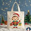 Happy New Year Christmas Gift Bags Cartoon Santa Claus Elk Christmas Tree Tote Canvas Bag Large Capacity Holiday Shopping Bag