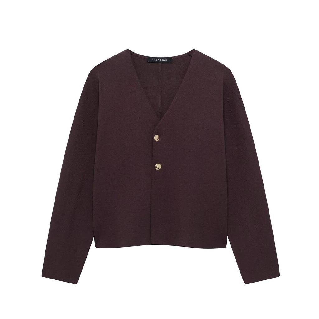 TAOP&ZA Women's Spring V-Neck Slim-Fit Double-Breasted Knitted Cardigan 
