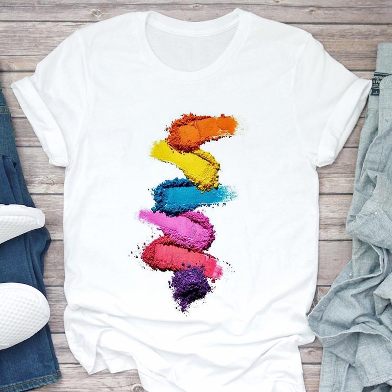 Women T-Shirt 3D Make Up Color Graphic Top Female T Shirt Harajuku Streetwear O-Neck Clothing Casual Ladies Tee Tops Shirts