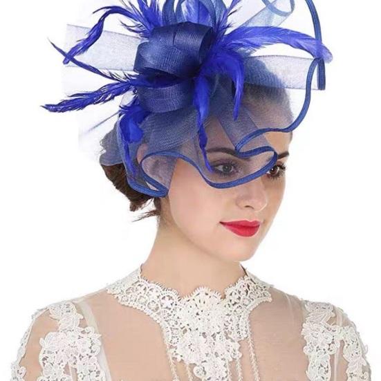 Cappello Fascinator Elegante Monocolore con Fermaglio per Capelli Piuma Decorativa Fiocco Decorazione in Rete Cappello Pillbox Accessori per Capelli