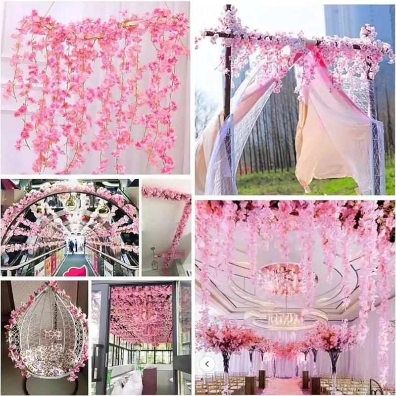 1-10PCS 180m Artificial Cherry Blossom Garland Fake Flower Vine Wall Decoration Wedding Party Backdrop DIY Home Garden Decor