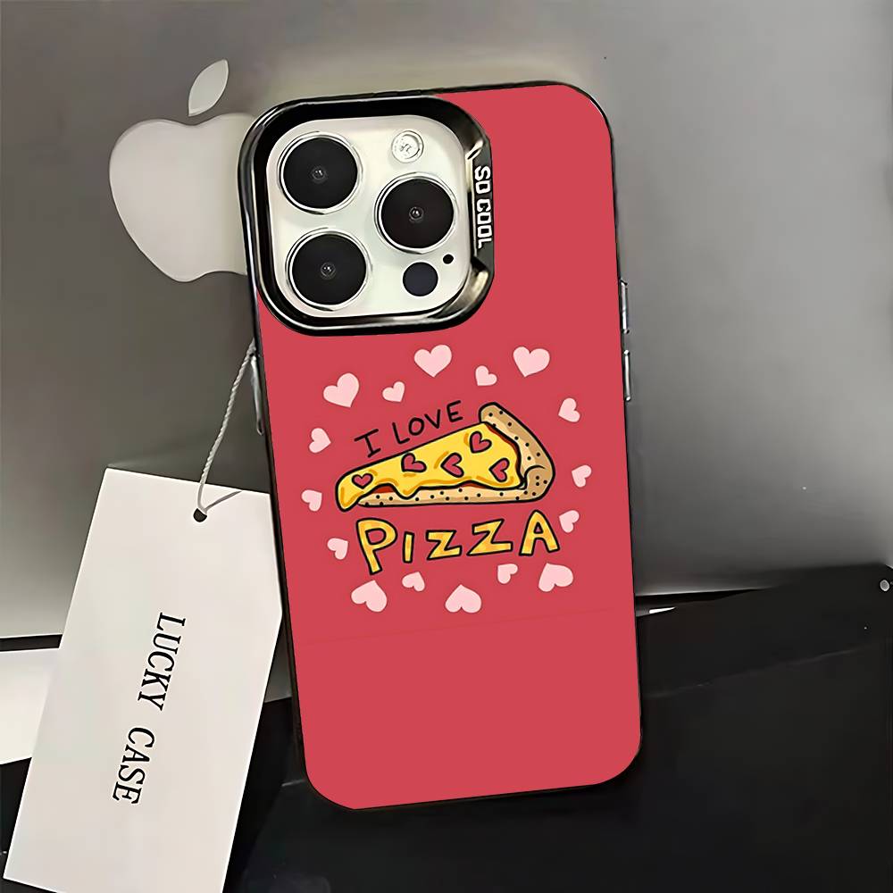 Leckeres Cartoon-Pizza-Handyhülle Für iPhone 16,15,14,13,12,11,Pro,XS,Max,Plus,Mini,SE Schwarzes Candy Matt Stoßfestes Cover