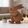 Bunny Ornament Nordic Style Handmade Walking Wooden Animal Statue Anti-Deformation Home Office Classroom Decor