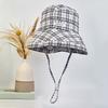 Women Plaid Bucket Hat Summer Large Brim Panama Basin Cap Outdoor Casual Girl Sunshade Fisherman Hat