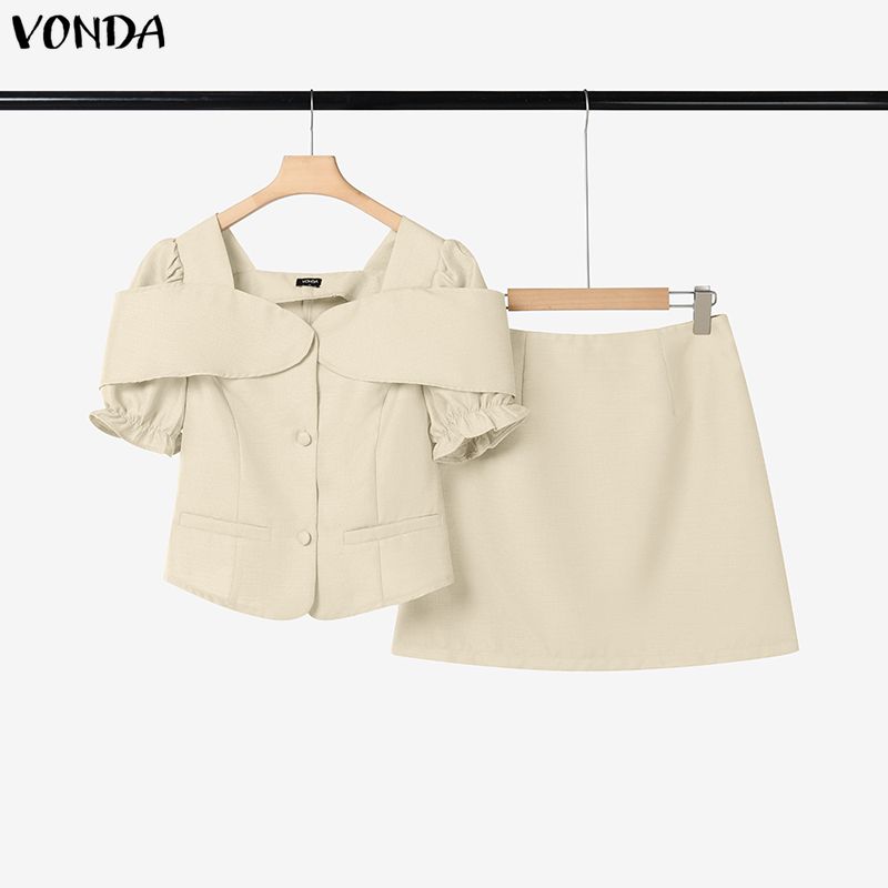 

VONDA 2PCS Women Short Sleeve Cropped Blouse and Shorts Summer Two Piece Suit Sets 5XL абрикосовый