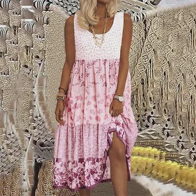 Summer Fashion Plus Size Women's Floral Sleeveless U-Neck Dress