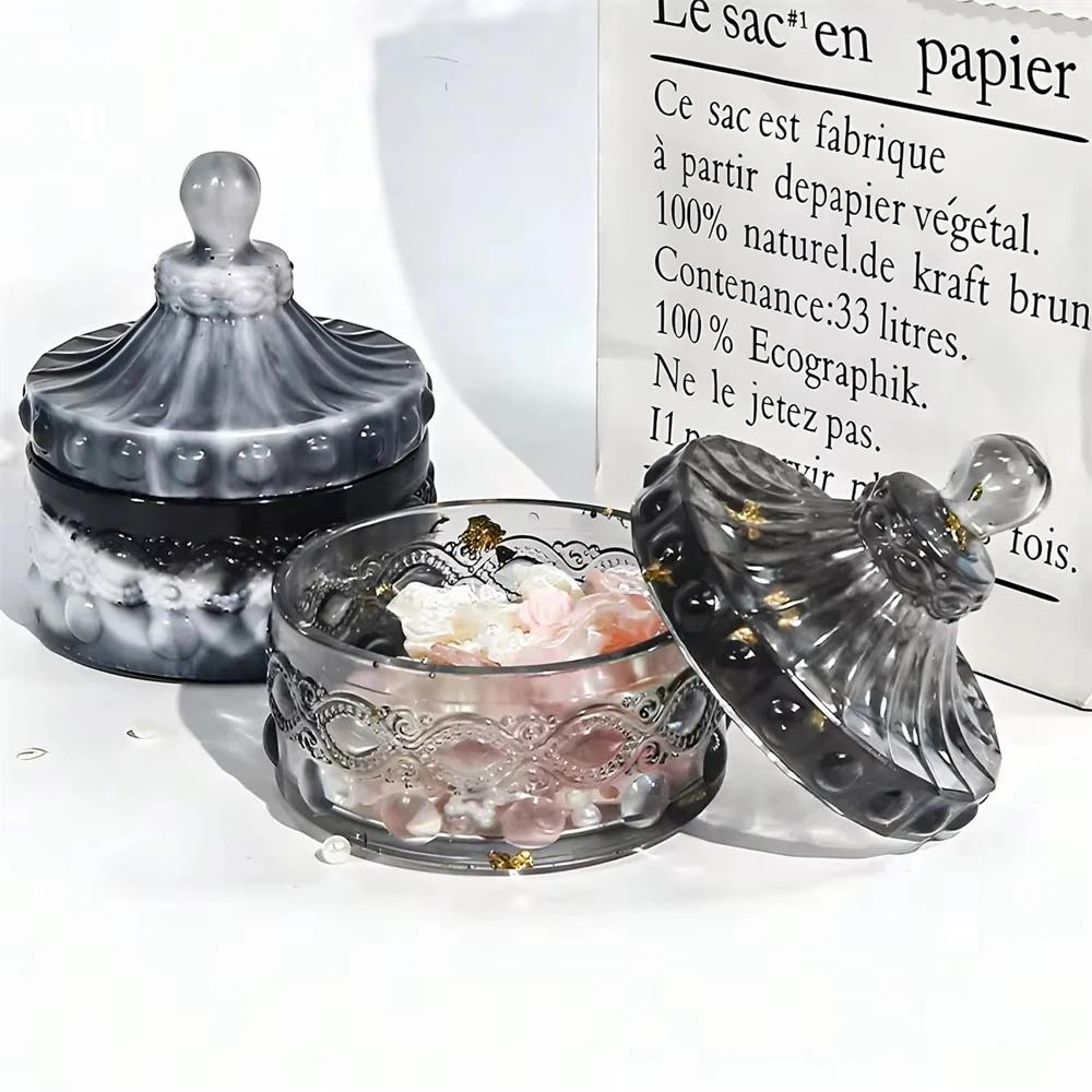 3D Silicone Resin Mold for Jewelry and Crafts storage Box Style Shaped Bottom Jar with Lids DIY Epoxy Casting Mold for Ornaments