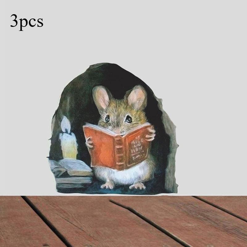 

3 шт. Мультяшные милые читающие при свечах мышки, свободно клеящиеся, мышиная норка, украшение для стен дома, наклейки на стену 3pcs