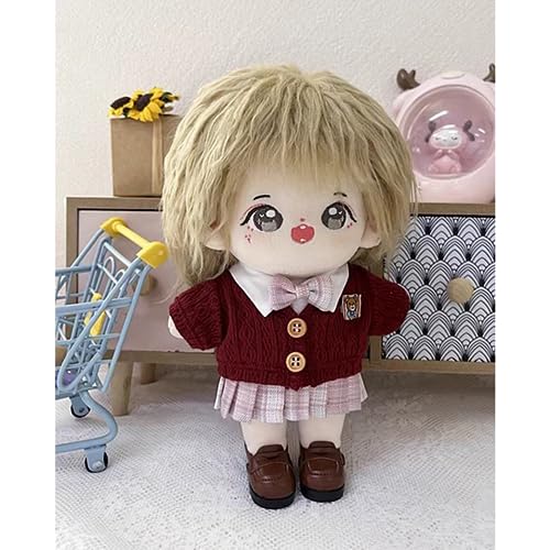 Niannyyhouse 20cm Plush Clothes Set: Jumper, Dress Shirt, Skirt, and College-Style Cardigan (Purple) Cotton Doll with Accessories