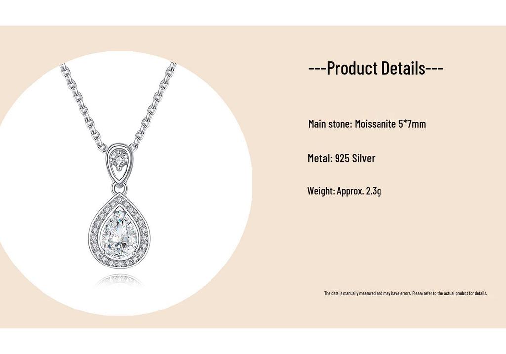 Versatile Moissanite 0.8 Carat Teardrop Necklace, 5x7mm Clavicle Chain, S925 Sterling Silver with 18K Gold Plating