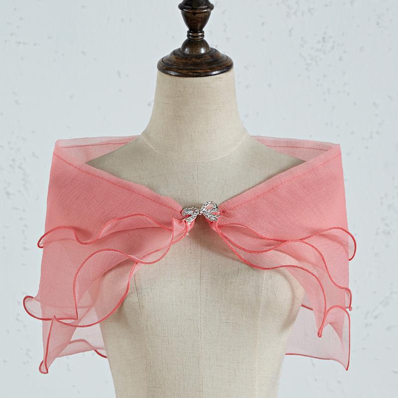 Ruffle Organza Shrug Bolero With Rhinestone Bow Clip Multi Color Sheer Tulle Cape Wrap For Off Shoulder Evening Prom Wedding Dress