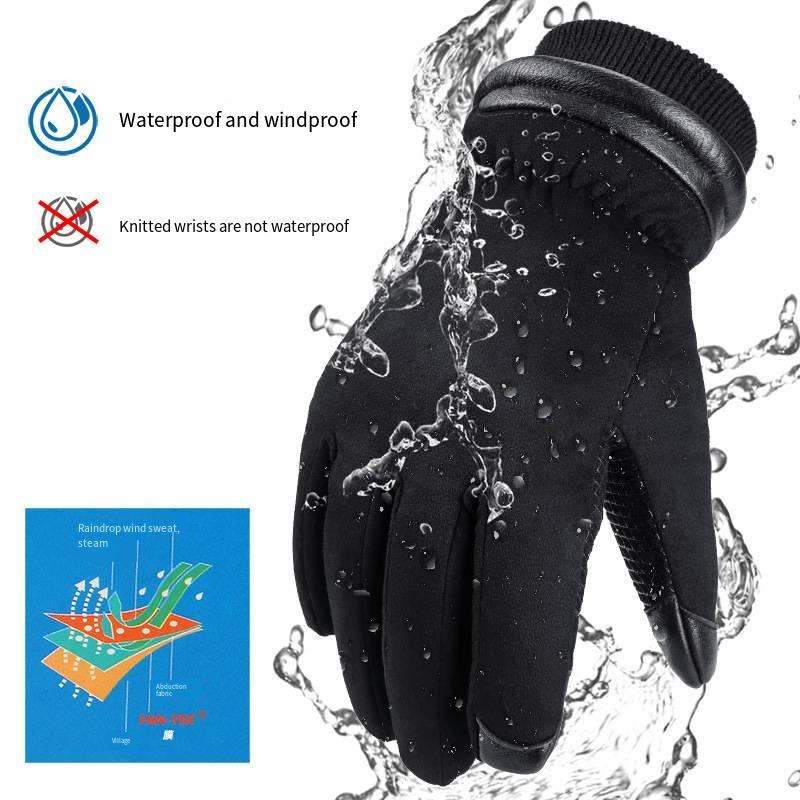 Thicken Winter Ski Cycling Gloves Black Velvet Waterproof Touchscreen Gloves Keep Warm Motorbike Horse Riding Running Gloves