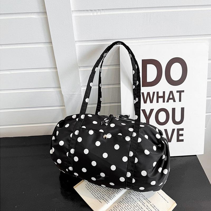 Yogodlns Simple Polka Dot Tote Bag Lightweight Nylon Handbag Women Casual Commute Shoulder Bag Large Capacity Sports Foldable Storage Bag