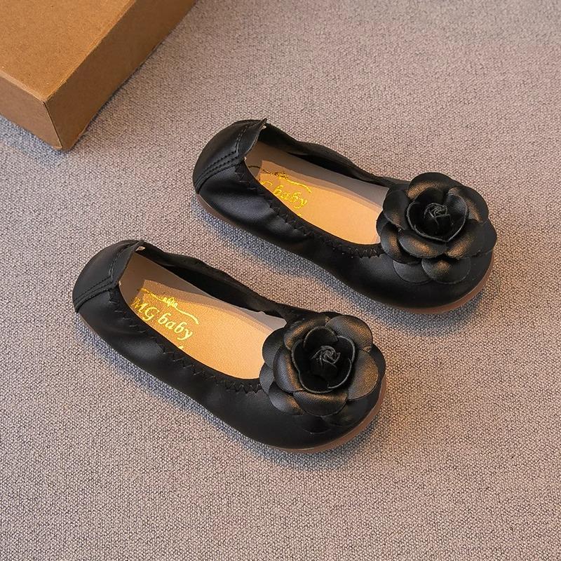 

Кожаная обувь для девочек. Новая детская обувь весны и осени. Туфли принцессы для маленьких девочек. Туфли-бобы на мягкой подошве. Тренд на одиночные туфли Performance. 26 чёрный