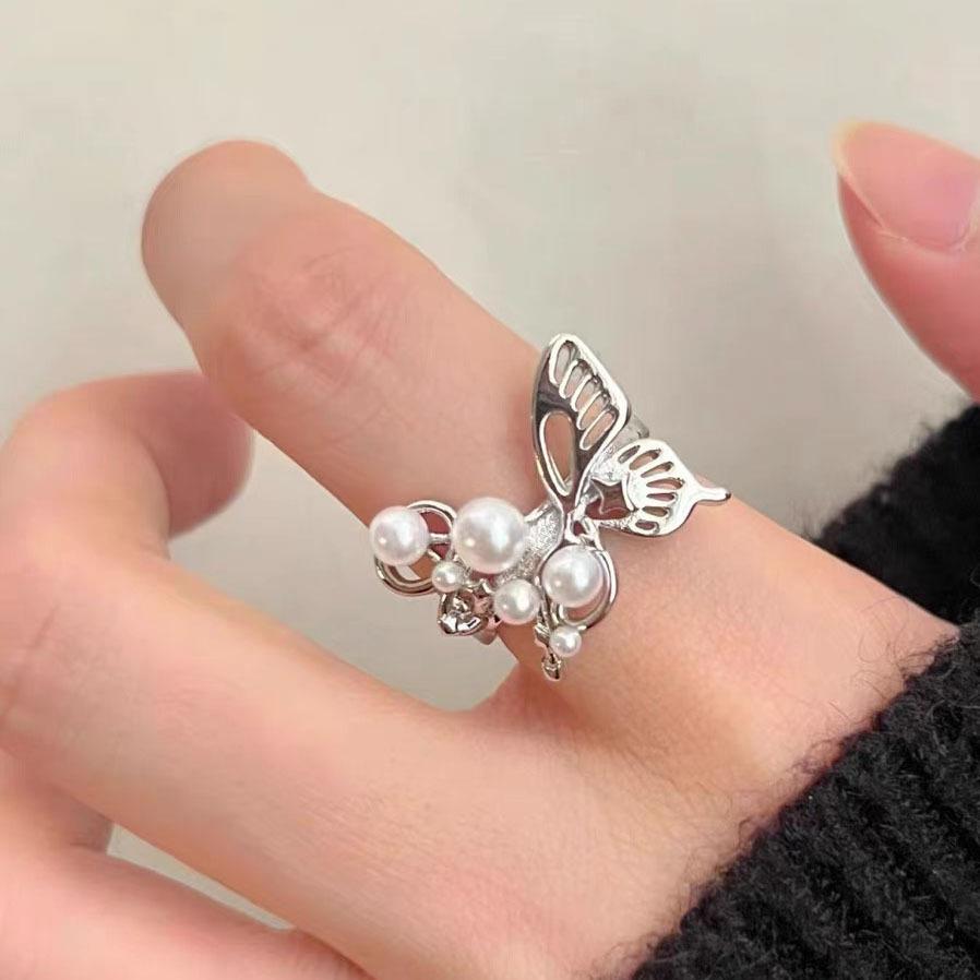Y2K Cute Dog Ring Female Niche Design Spring Adjustable Ring for Girl Creative Open Rings Personality Zircon Accessories Gift