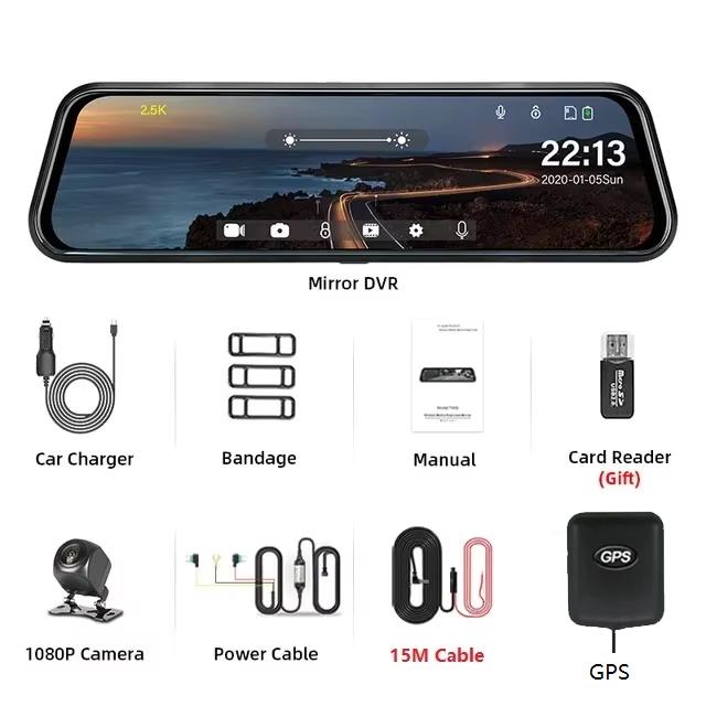 Mirror DVR with WIFI Car Rearview Mirror Recorder 2K Dash Cam Registrar Rear View Camera Vehicle Black Box