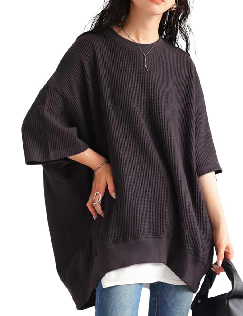 antiqua Waffle Short Solid One Size Sumikuro Women's T-Shirt, Sleeve, Color, PN-00493, 15,