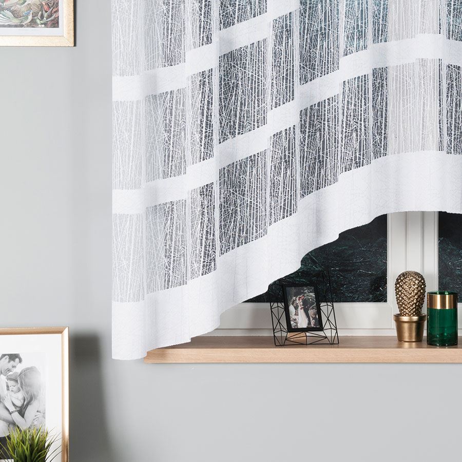 Wiktoria - Ready-made Jacquard Curtain with Bottom Trim - - White
