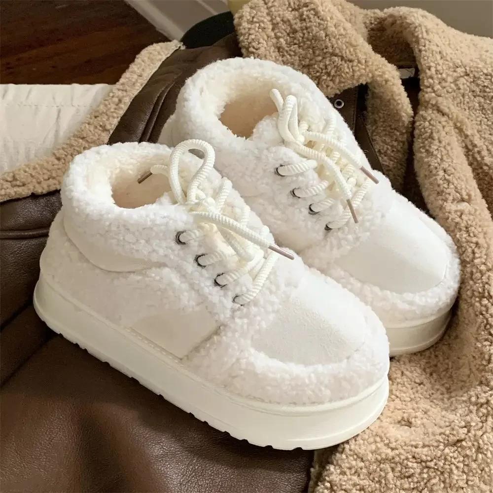 Fashion Winter Cotton Shoes for Women, Fashionable Fleece Warm Sports Shoes, Anti Slip Retro Lamb Wool Bread Shoes, Casual Board Shoes