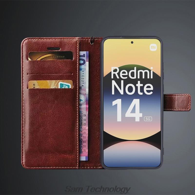 Etui na karty do Xiaomi Redmi Note 14 5G Global PU Leather Flip Cover Retro Portfel Etui na telefon Biznes Fundas Coque