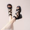 Sandales à plateforme épaisse pour femmes - Bout ouvert, Talon moyen, Design à lacets, Bride réglable, Sandales à plateforme épaisse | Sandales à bride réglable