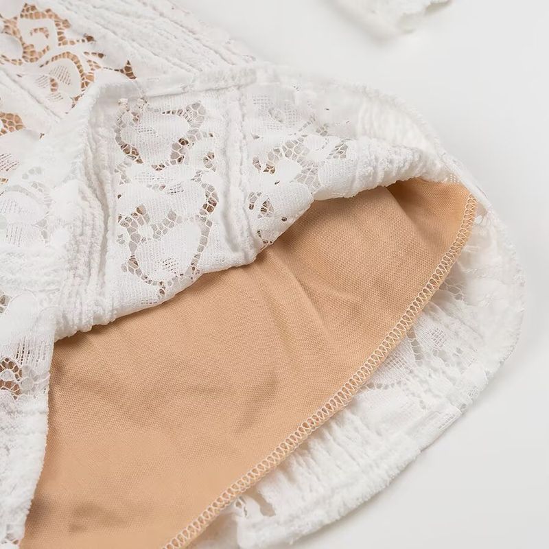 Kaslead New Arrival Women's Clothing Fashion Style Fashion Minimalist Lace Short Long Sleeves Dress