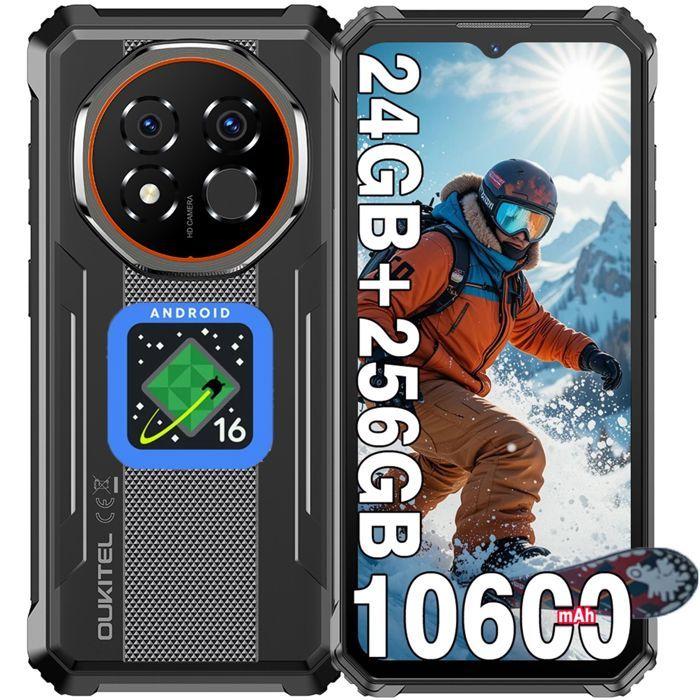 OUKITEL G6 Smartphone Robuste 24Go+256Go 6.52" 10600mAh Telephone Portable Incassable 108MP Android 16 Double SIM/NFC/GPS, Orange