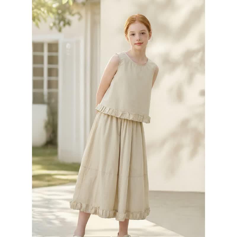 Montagut Girls' Summer Ruffle Sleeveless Top & Skirt Casual Set