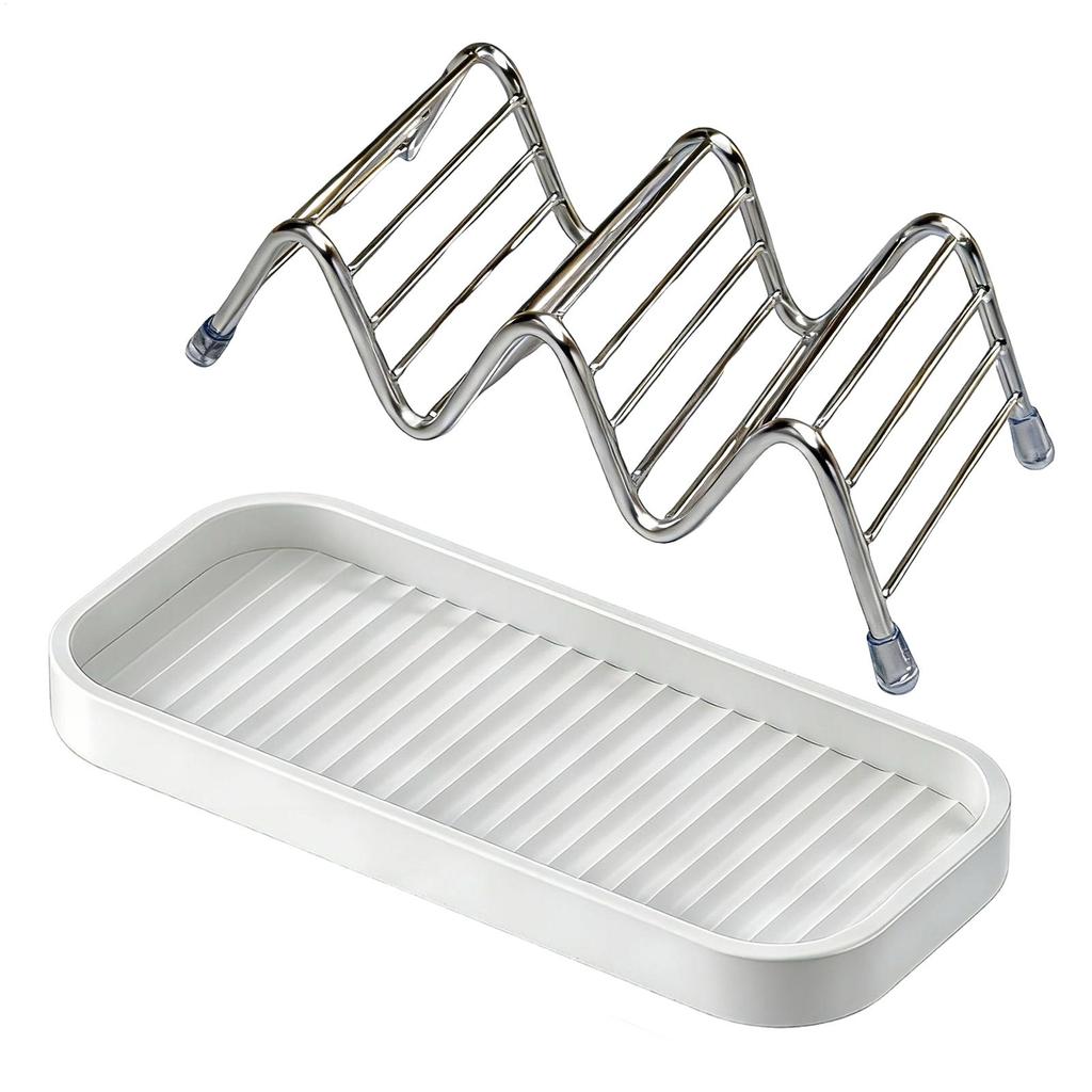 Stainless Steel Soap Dish with Tray Self-draining Soap Holder Sponge Drain Rack for Bathroom Storing Soap Cleaning Brushes