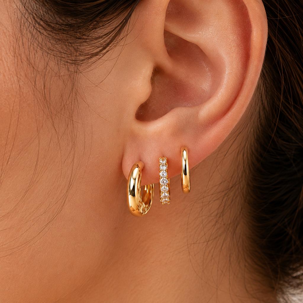Dainty Small Huggie Hoop Earrings Set for Women, Hypoallergenic Gold Plated Zircon Earrings, Trendy Ear Jewelry Accessories