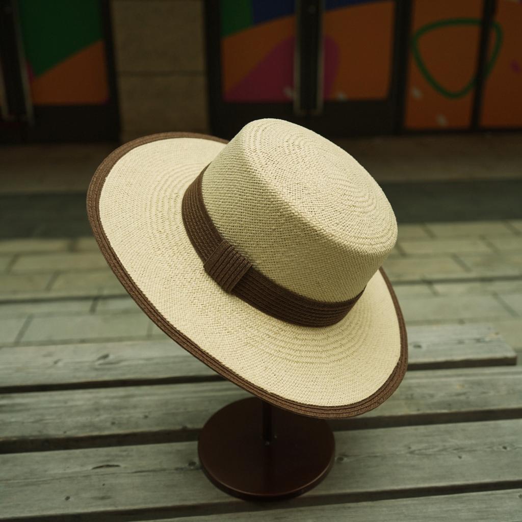 French Cream Beige And Brown Woven Flat Top Top Hat Women'S Summer Sun Protection Sunshade Vacation Beach Wide Brim Straw Hat