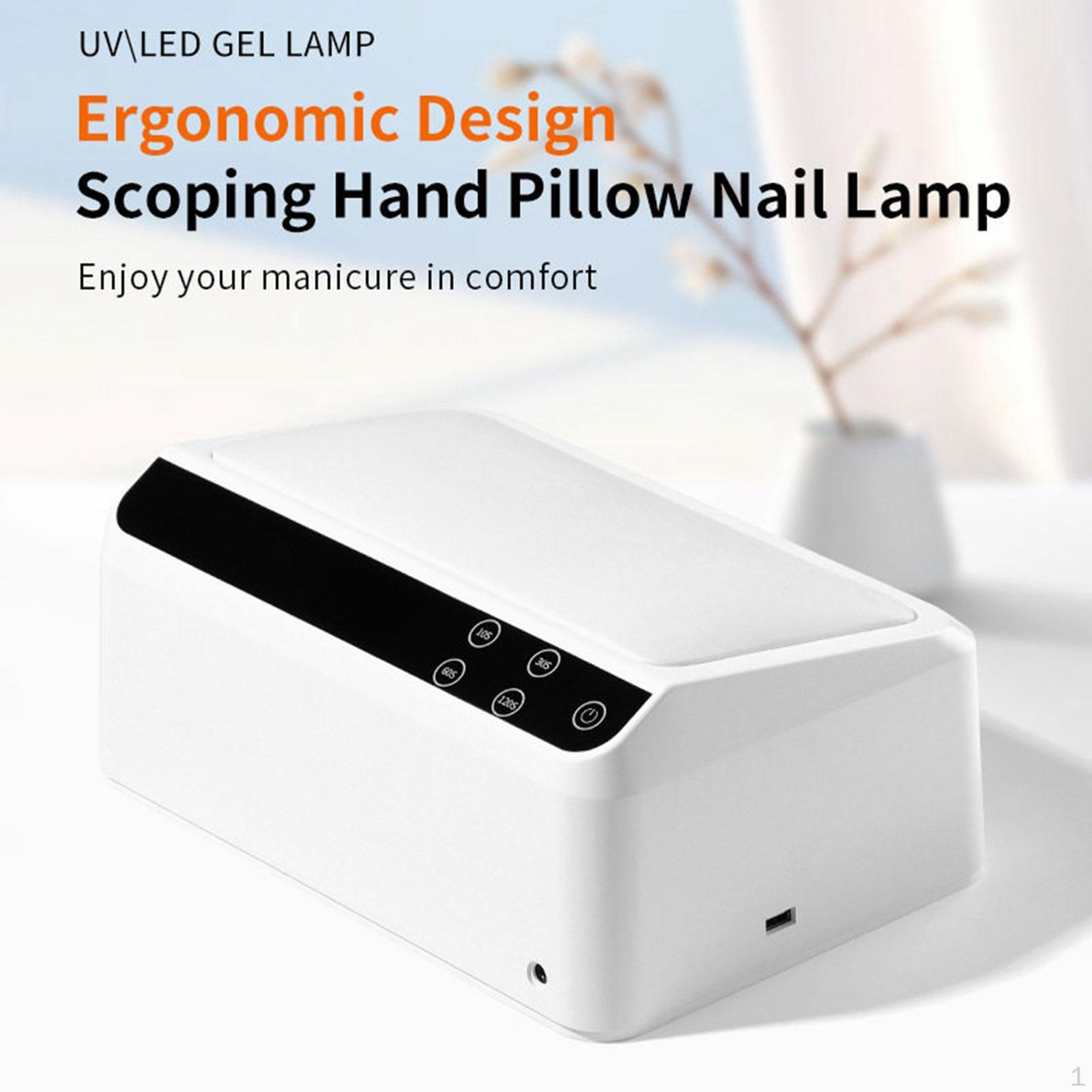 

Nail Lamp with Tilting Hand Pillow Manicure Tool Built in USB 4 timers Premium Easy to Use