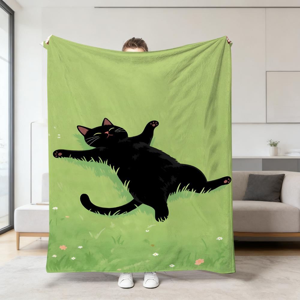 Black Cat Portrait Dark Background Print Throw Blanket soft home lounge Blanket balcony indoor rest garden seating Birthday